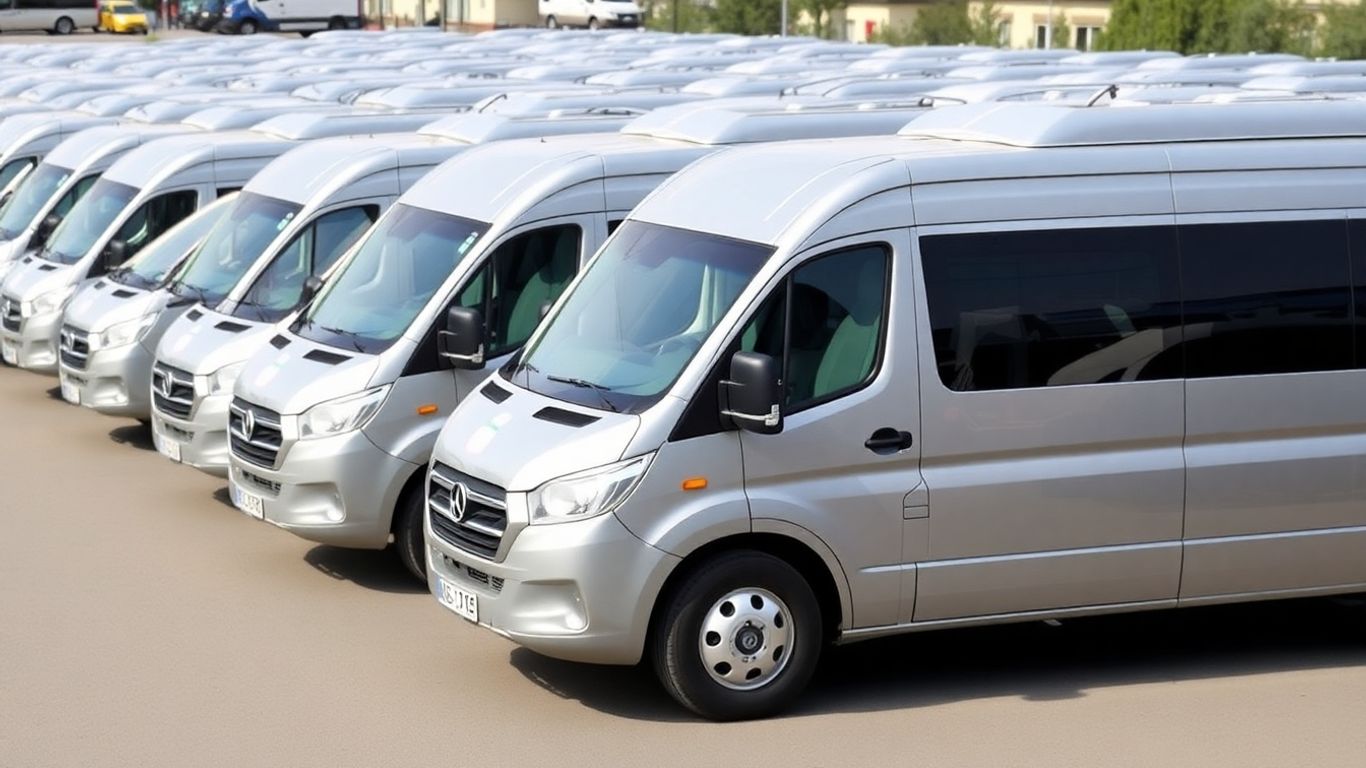 Minibus hire vehicles ready for group travel.