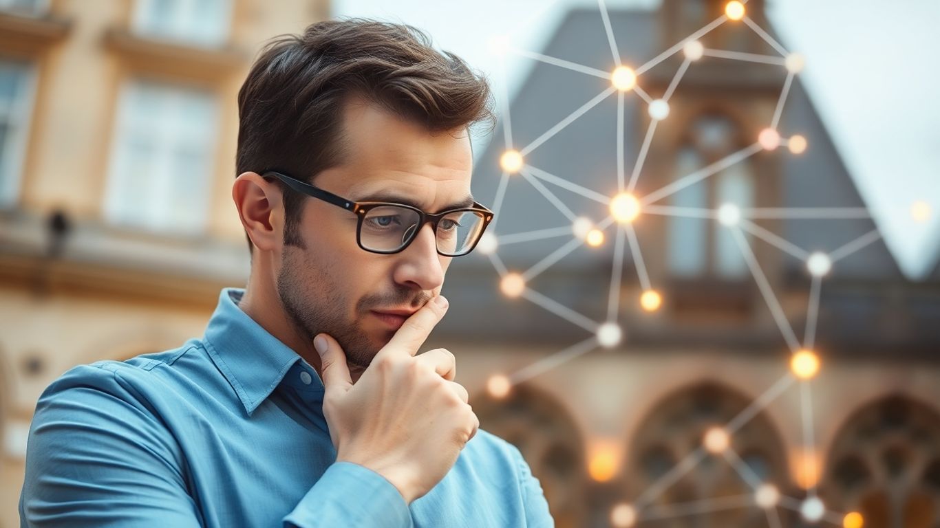 Professionnel belge examinant un réseau de données lumineux.