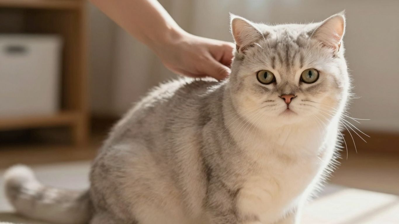 Cat with a clean, healthy coat being petted.