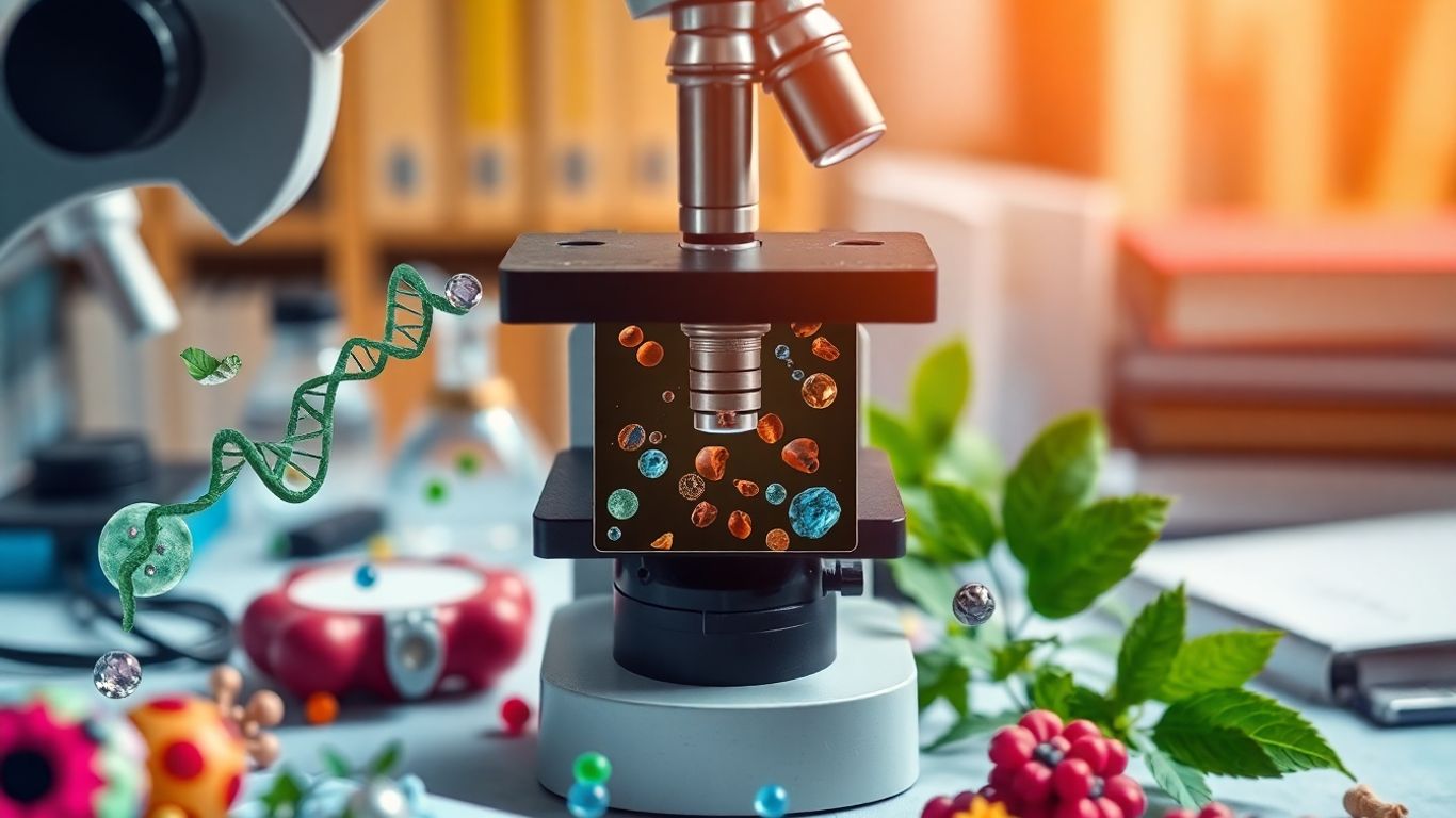 Microscope and biological specimens for AP Biology study.