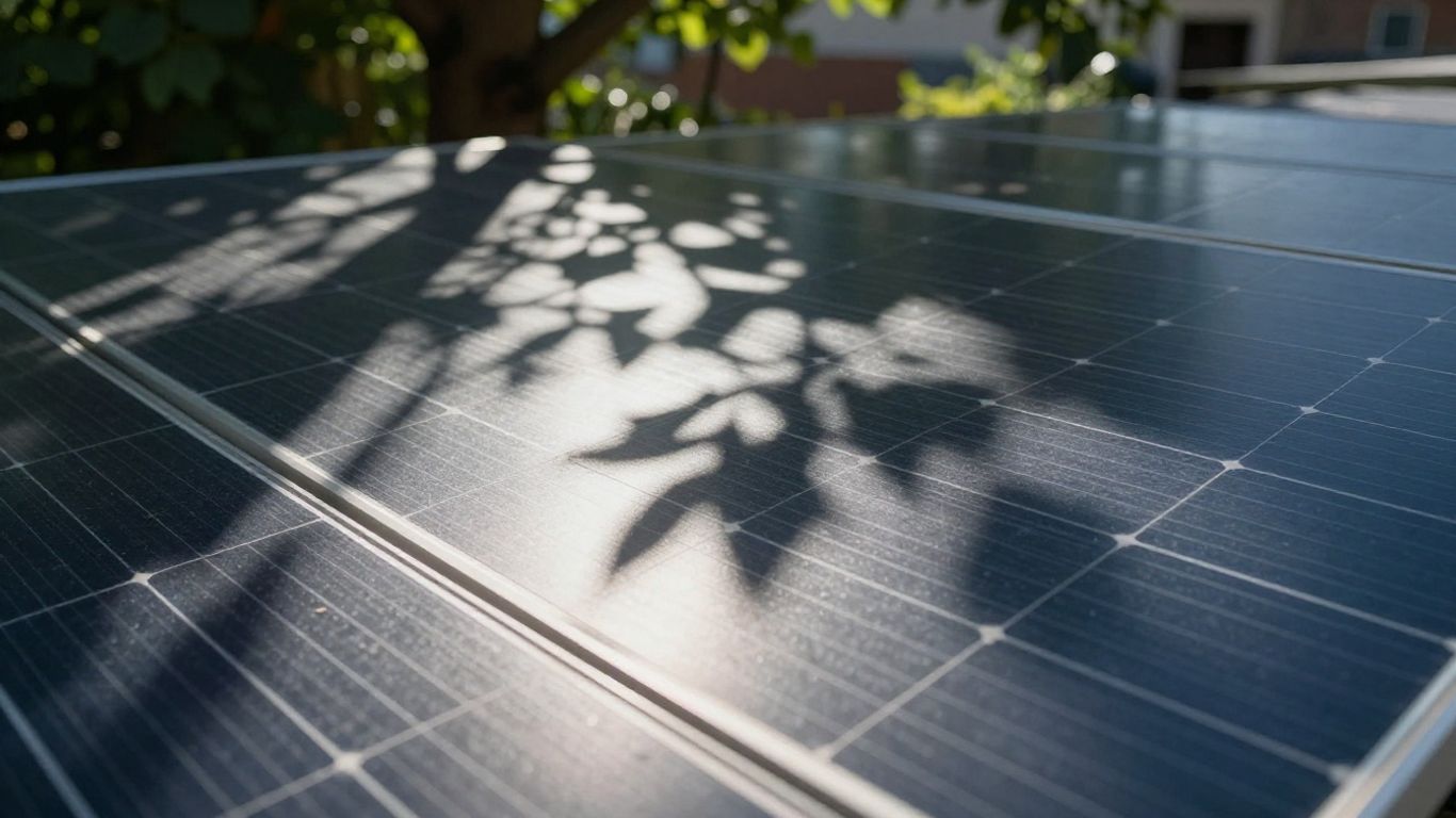 Solarmodul mit teilweisem Schatten und gefiltertem Licht.