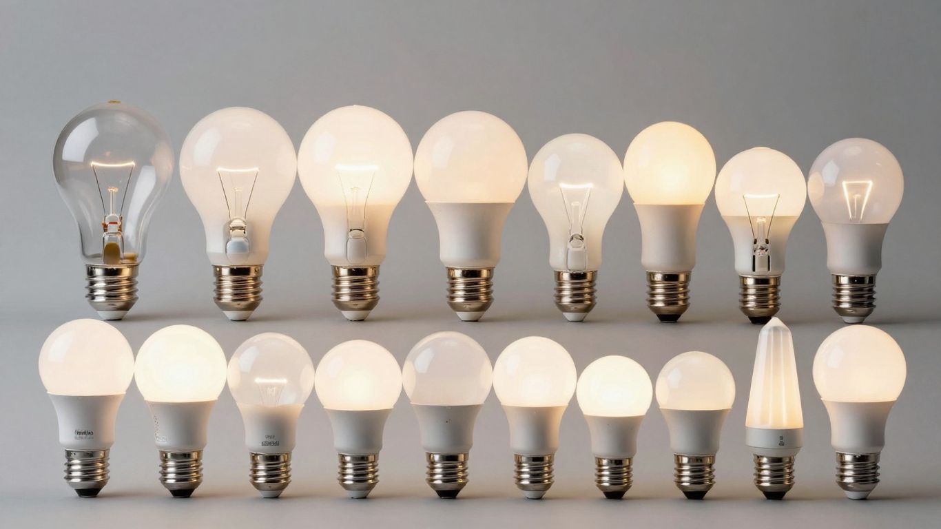 Various UK light bulbs including LED and halogen.