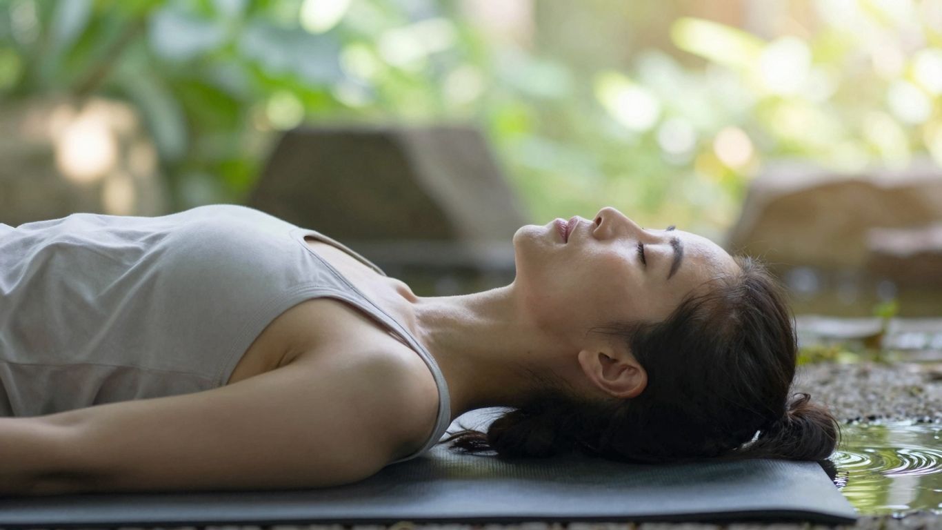 Frau meditiert im Freien für innere Balance