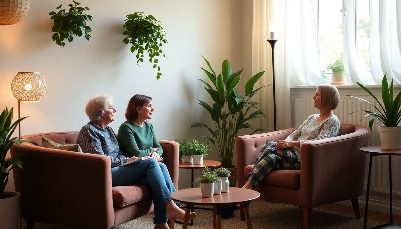 Deux personnes échangent dans un cabinet chaleureux à Loudéac.