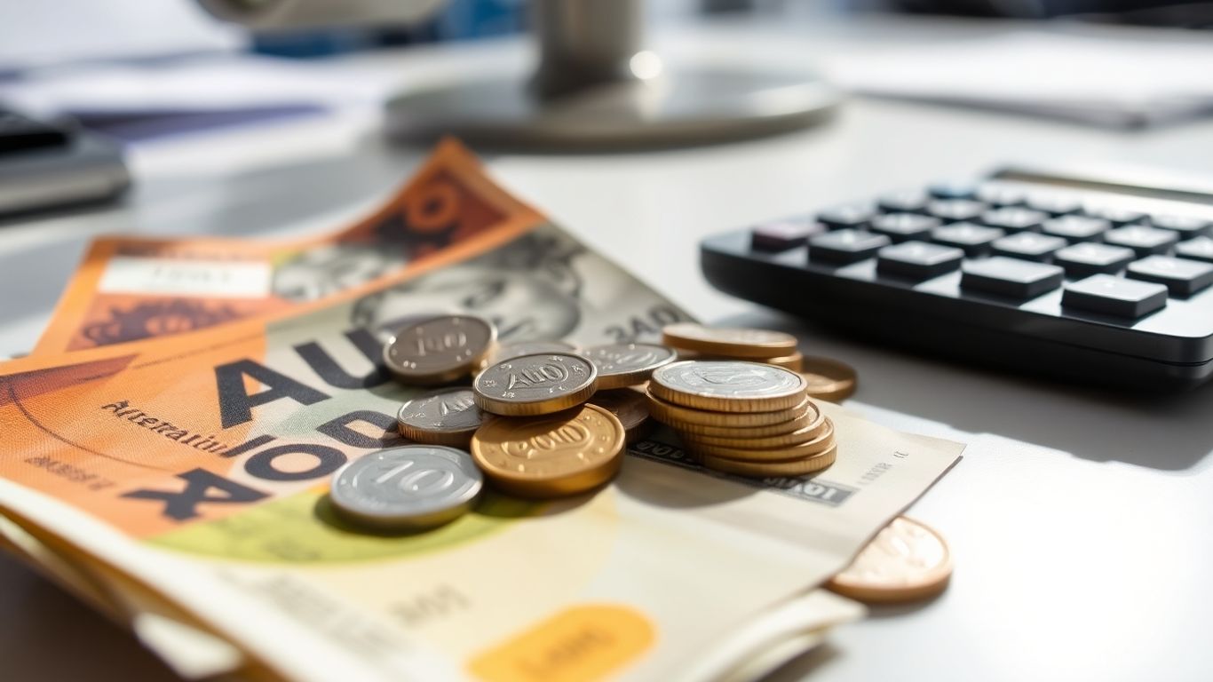 Australian money and calculator on a desk.