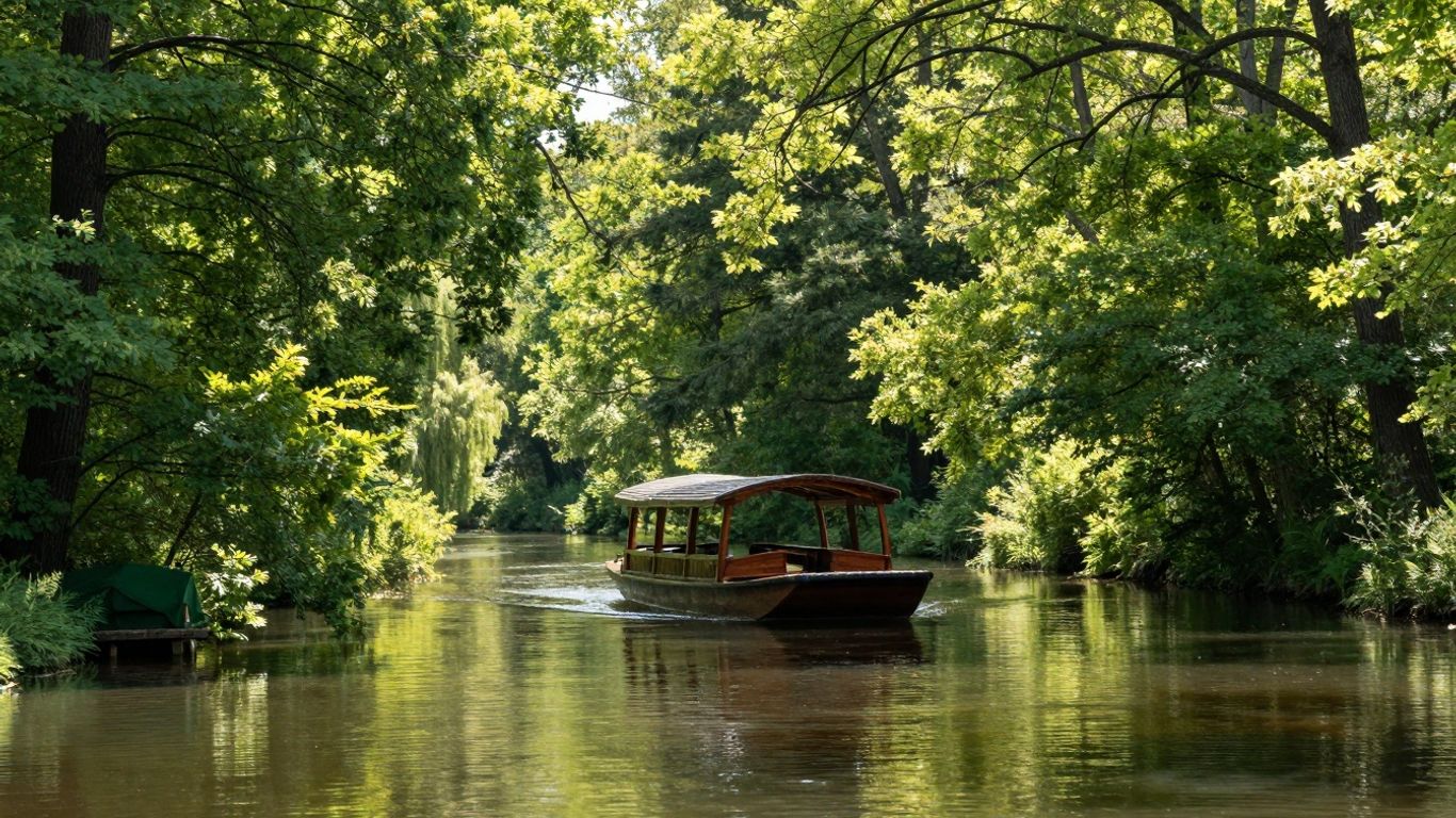 Kahnfahrt durch den Spreewald mit Bäumen und Wasser