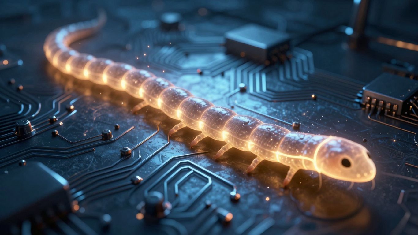 Digital worm spreading through computer circuits.