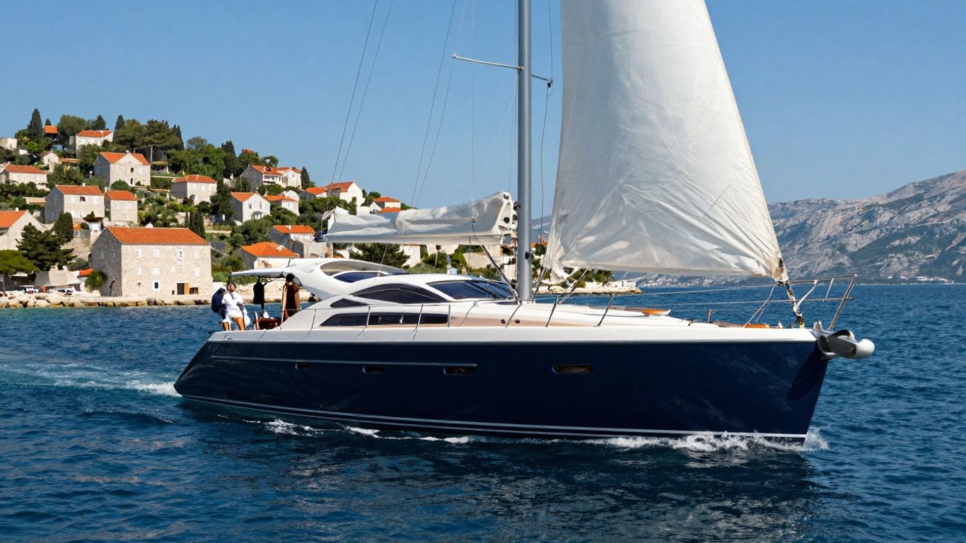 Bareboat yacht sailing in Croatia's azure waters.