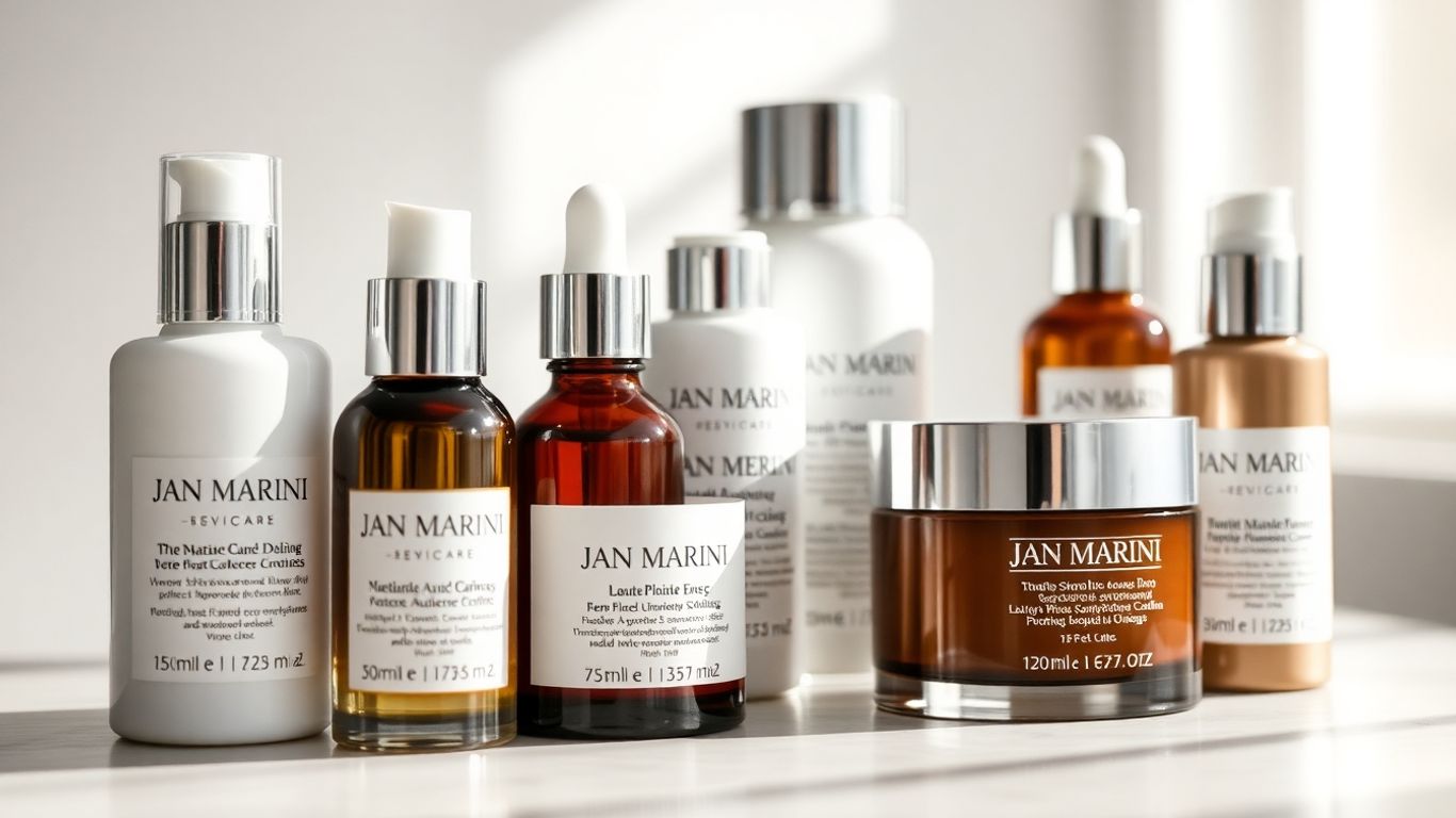 Jan Marini medical-grade skincare products arranged artfully.