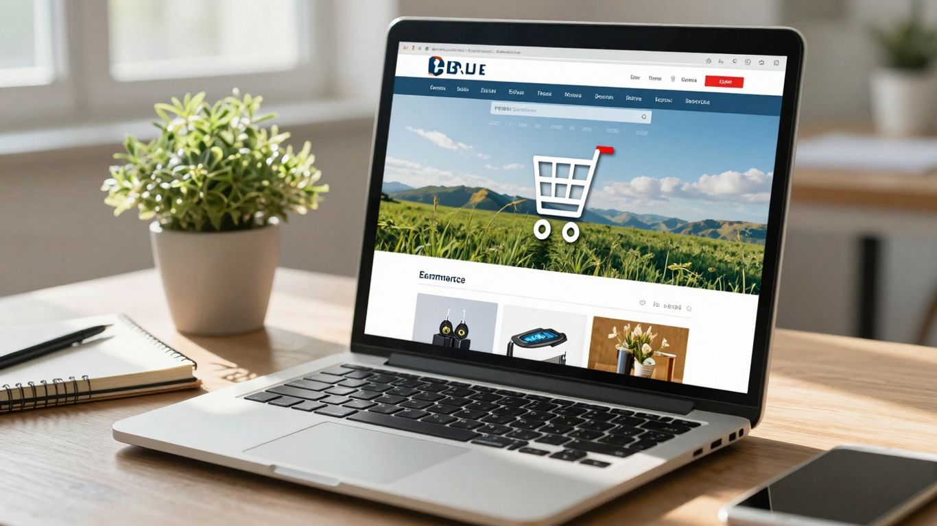 E-commerce product page on a laptop screen.