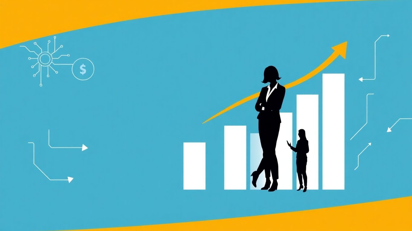IT support salary infographic with growth chart and professional silhouette.
