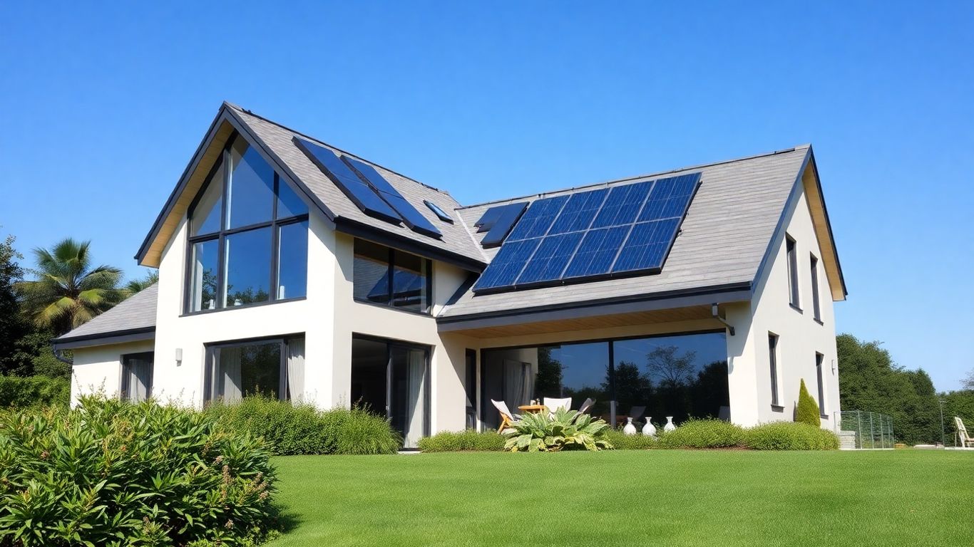 Casă modernă, eficientă energetic, cu panouri solare.