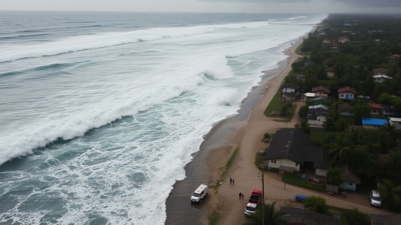 Secouristes et village côtier philippin sous menace tsunami