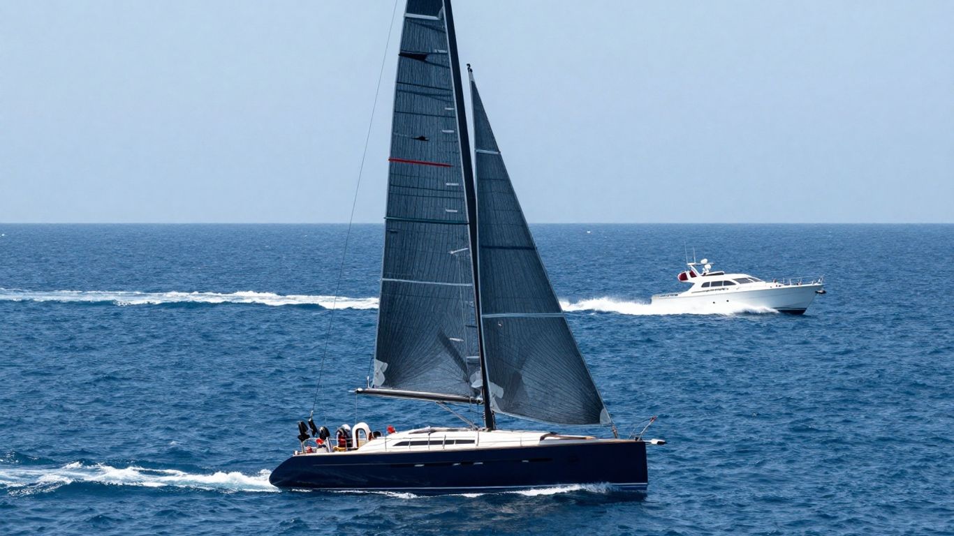 Sailing yacht versus motor yacht on the water.