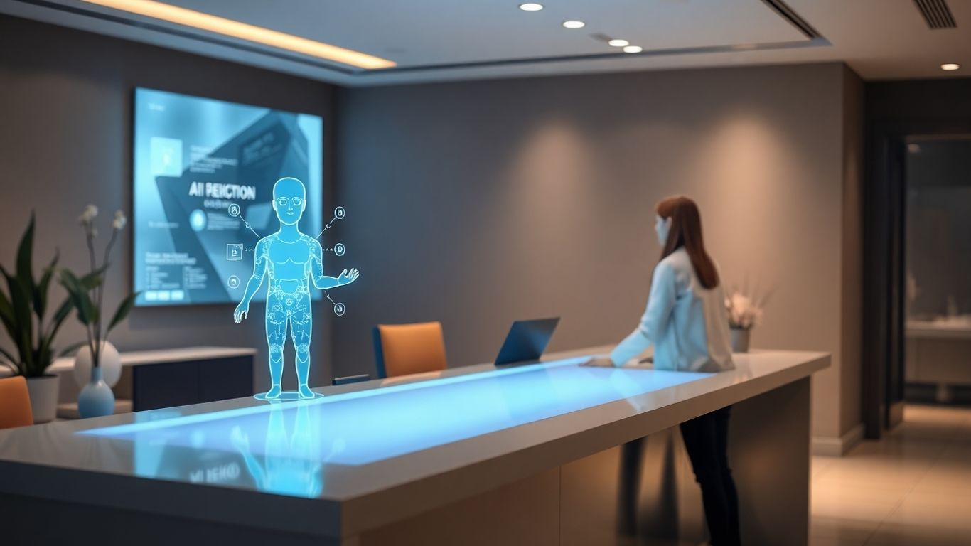 AI receptionist assisting a patient in a clinic.