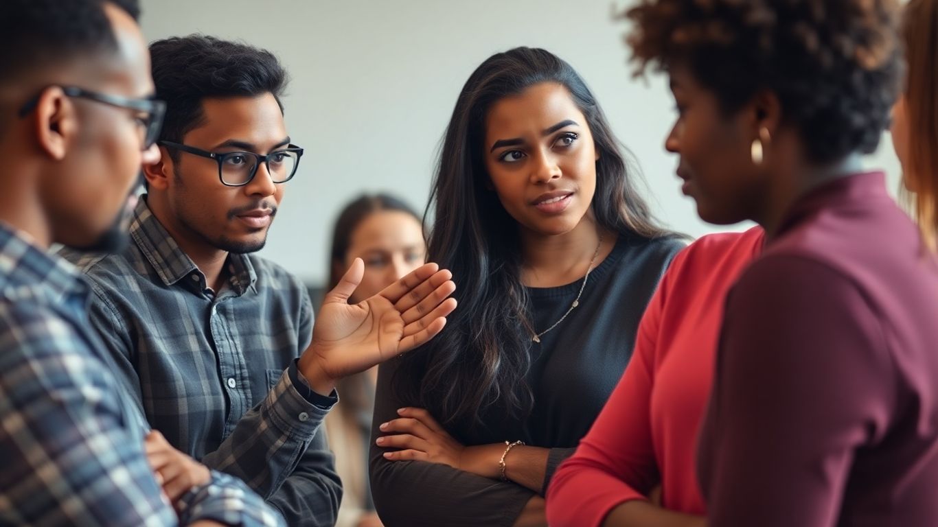 People in conversation, illustrating understanding and connection.