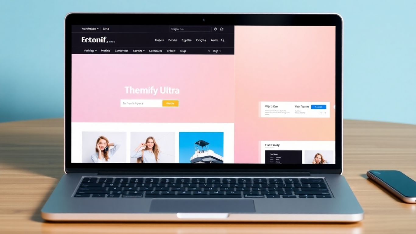 Themify Ultra WordPress theme interface on a laptop.