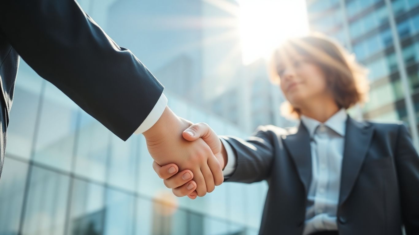 Handshake symbolizing career success and brokerage.