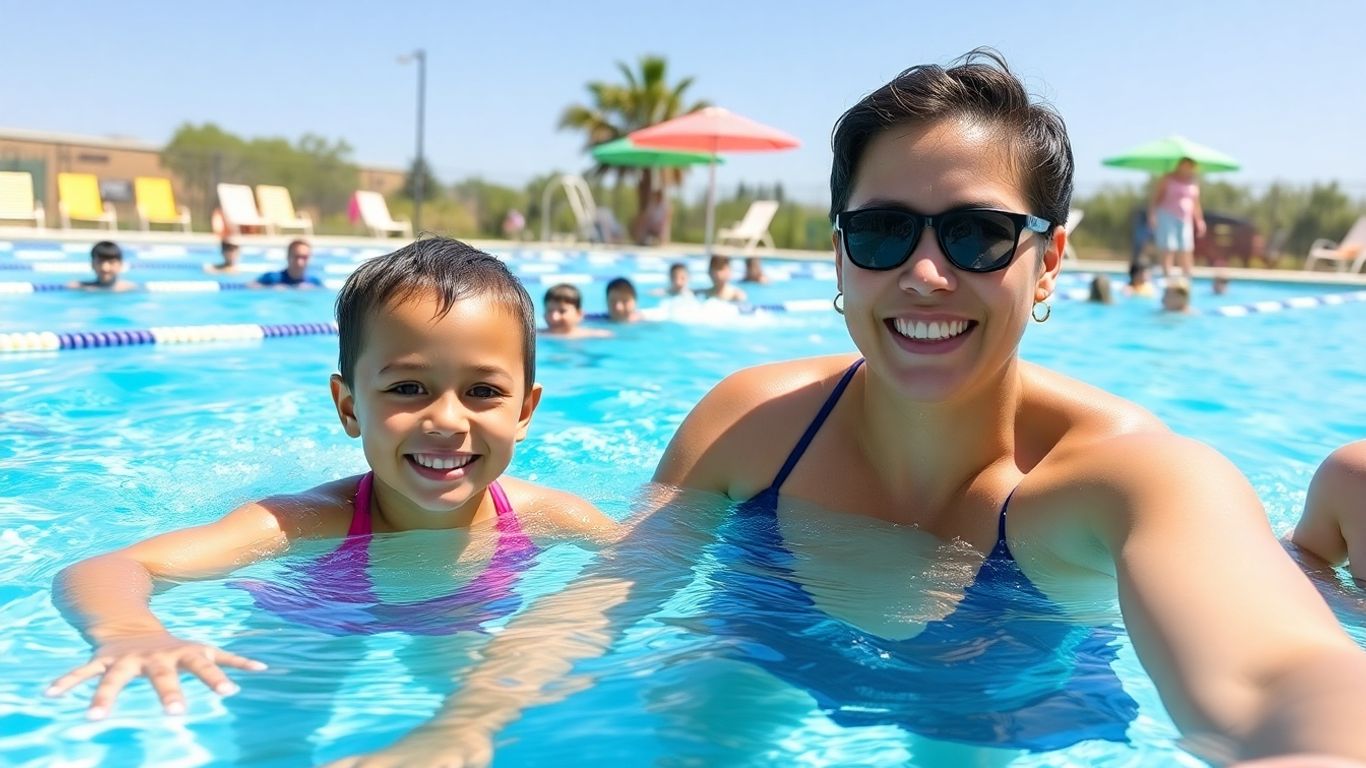Kids learning to swim in a sunny Peoria pool.