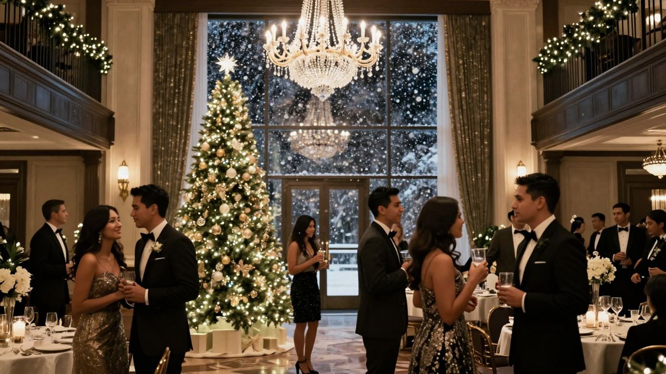 Elegant winter celebration venue in North Dallas with lights.