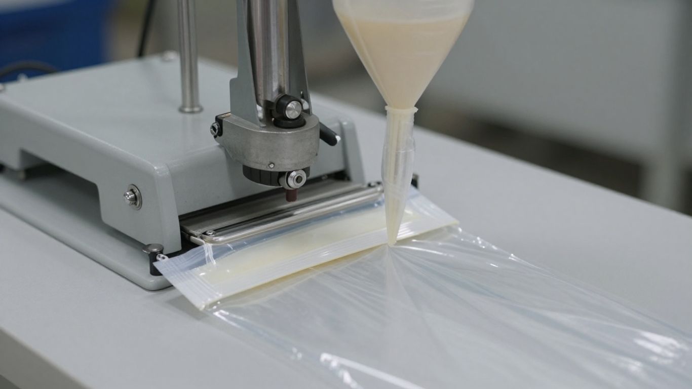 เครื่องซีลถุงแบบเท้าเหยียบกำลังทำงาน