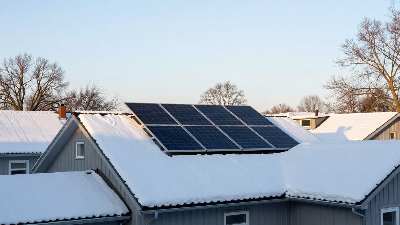 Solaranlage auf einem verschneiten Dach im Winter