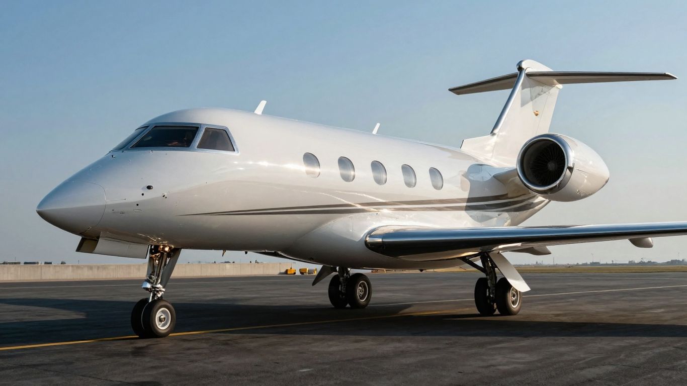 Bombardier Global 7500 private jet in flight.