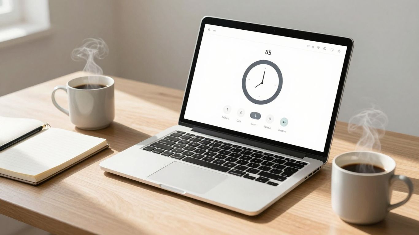 Minimalist focus timer on a laptop screen.