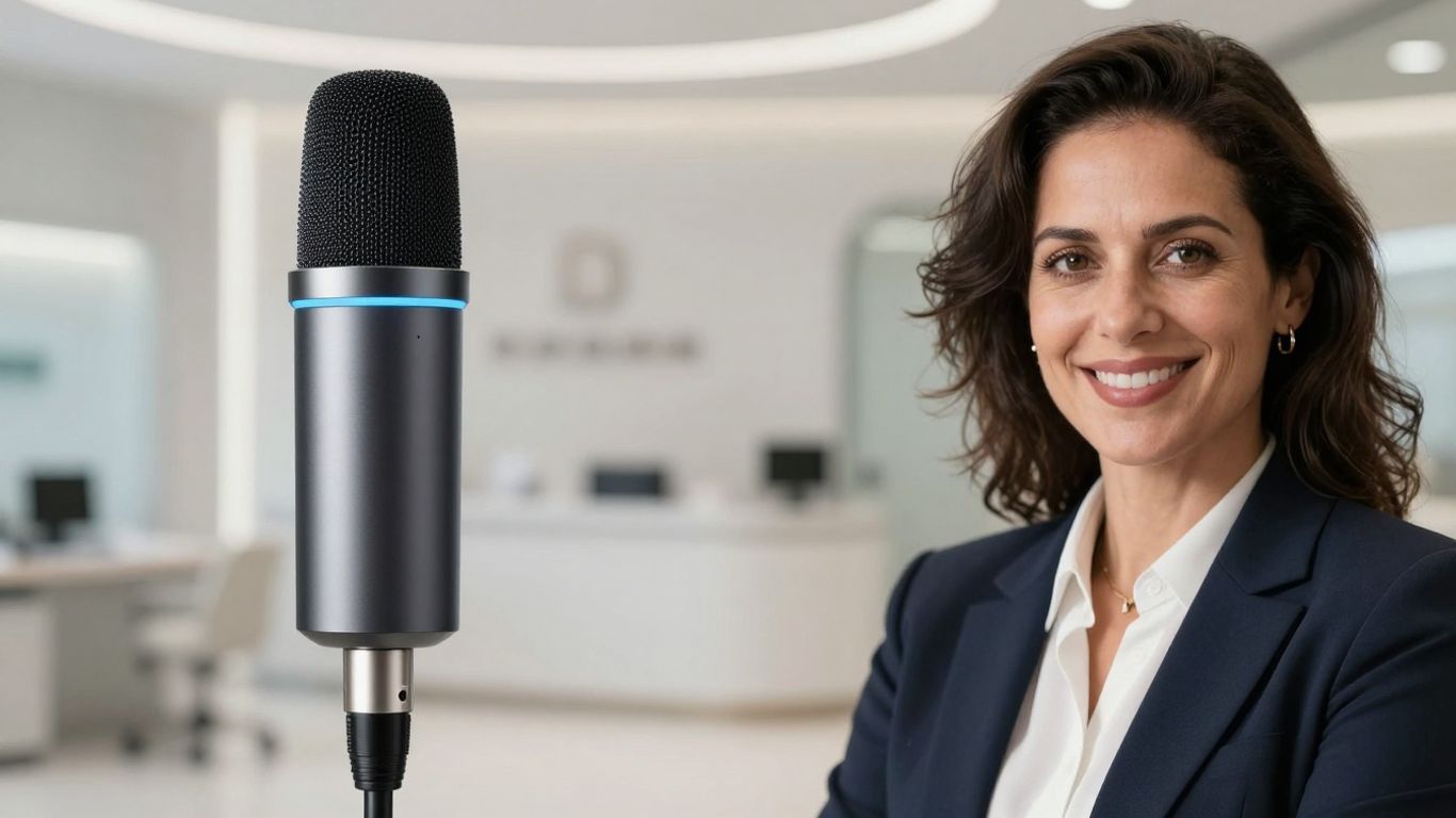 Voice AI microphone versus a smiling virtual receptionist.