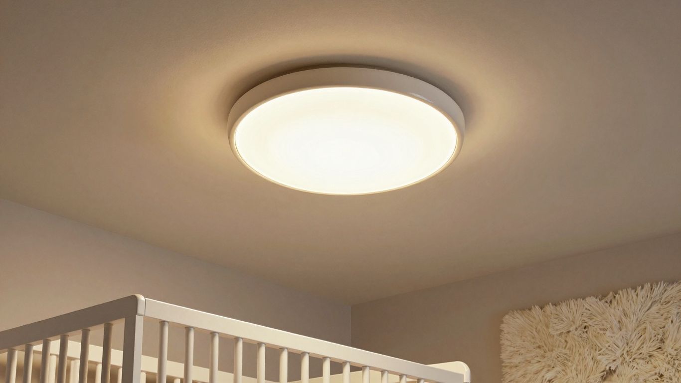 Nursery ceiling light fixture above crib.