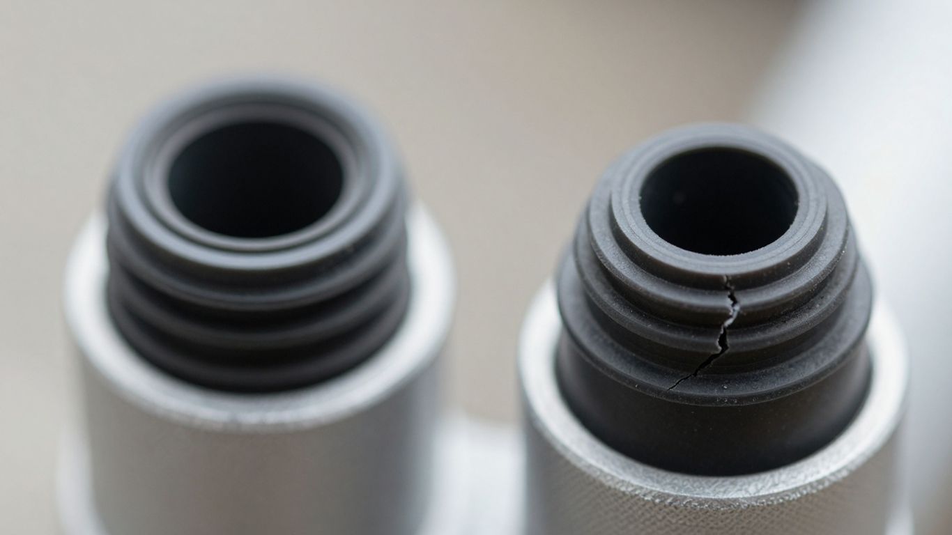 Intact and damaged seals in pipe fittings.