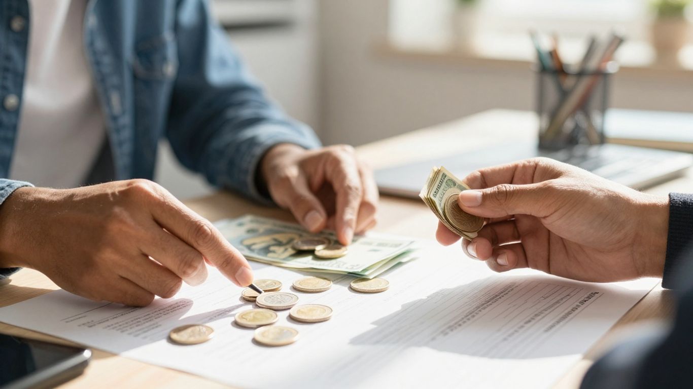 Planejamento financeiro com dinheiro e moedas.