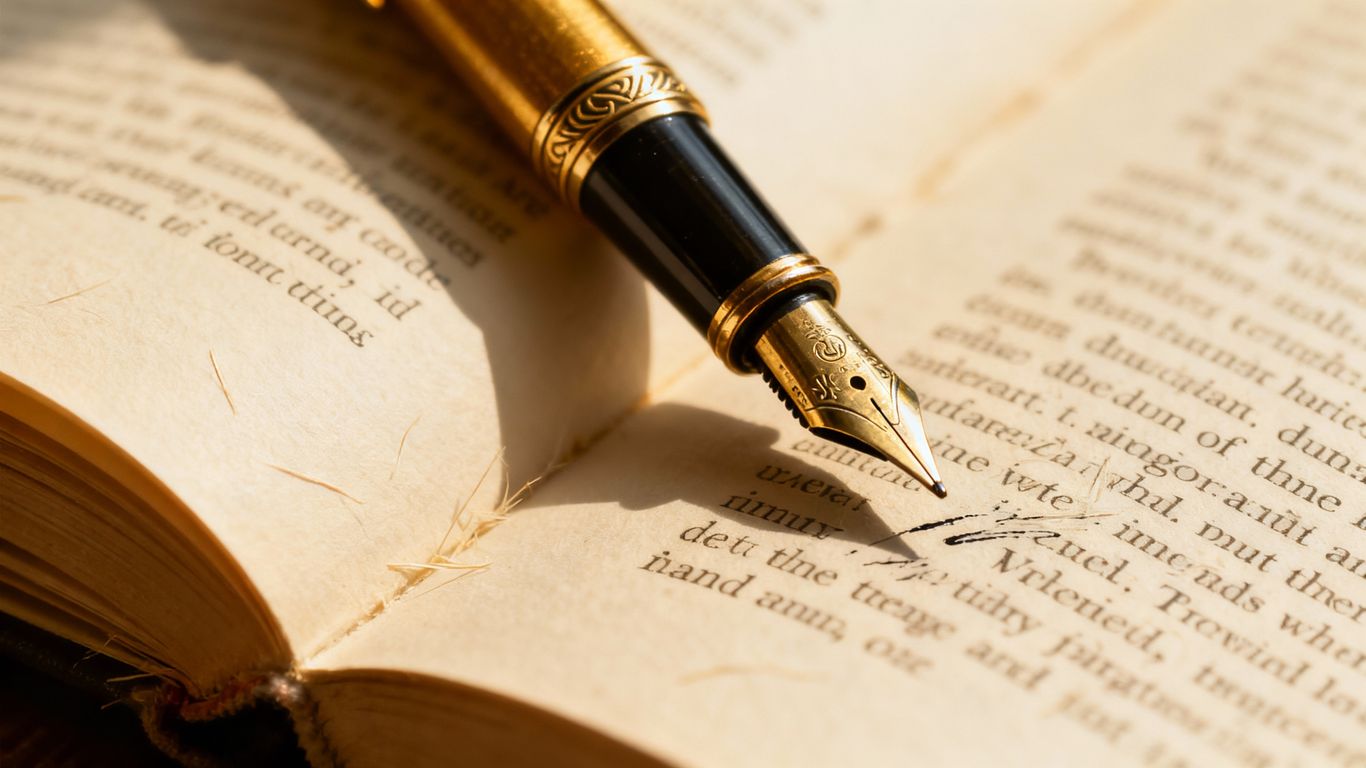 Open book with pen, ready for critique.