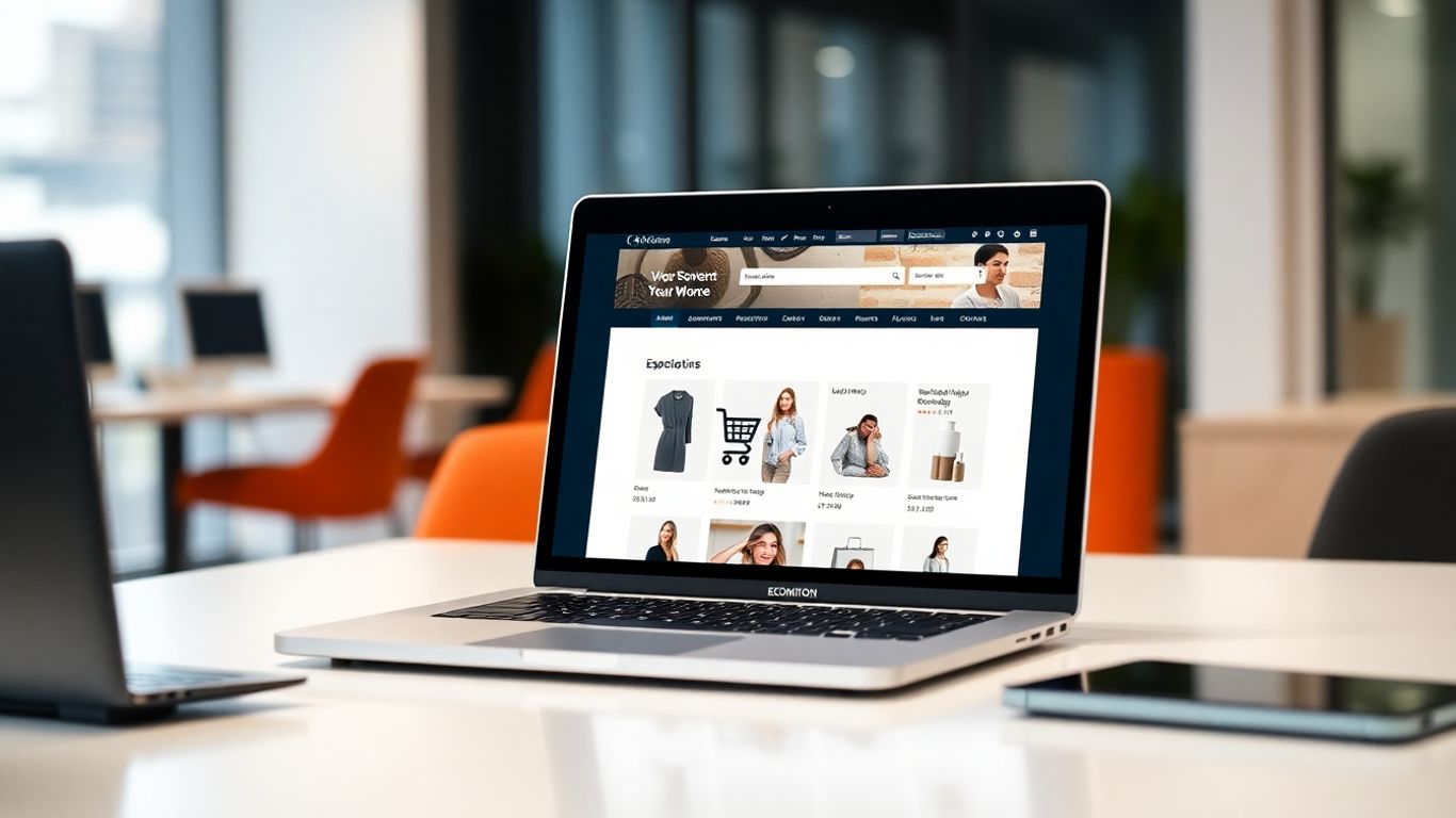 Modern ecommerce website design on a laptop screen.