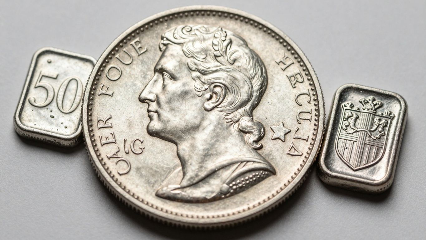 Pièce de 50 francs Hercule en argent et lingot.