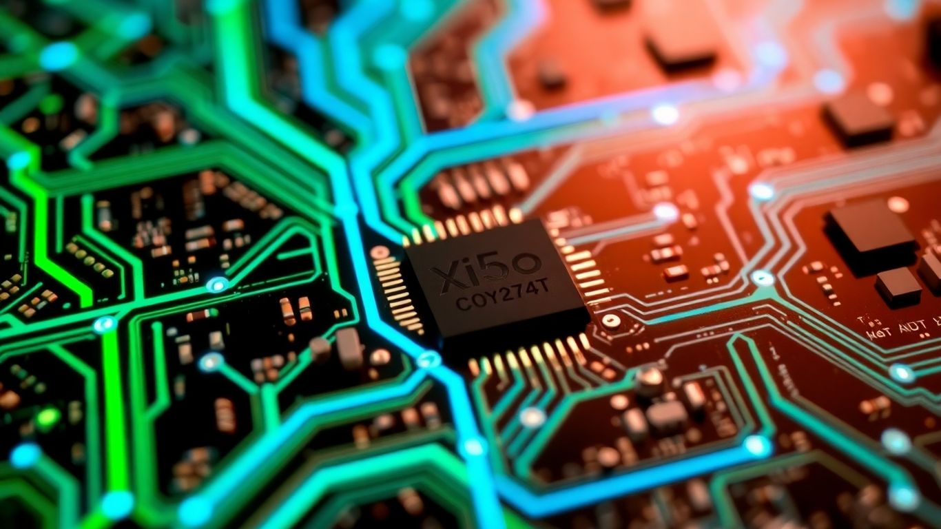 Nvidia and Intel chips fused together with glowing connections.