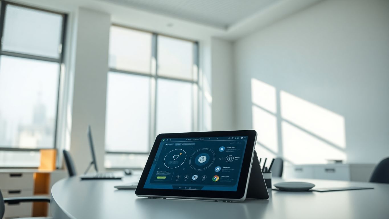 Modern EMR system interface on a tablet.