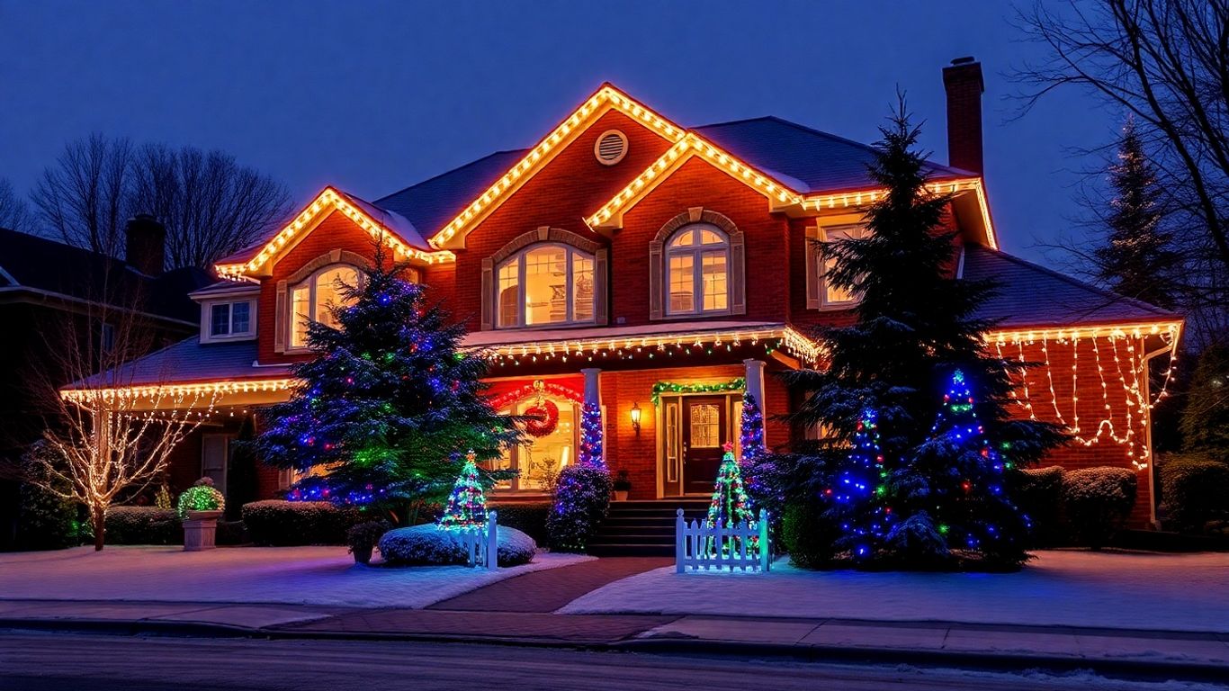 Festive house with Christmas lights in Oakville.