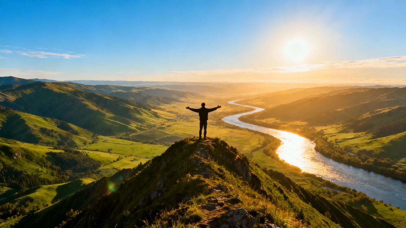 Person on mountain peak overlooking valley