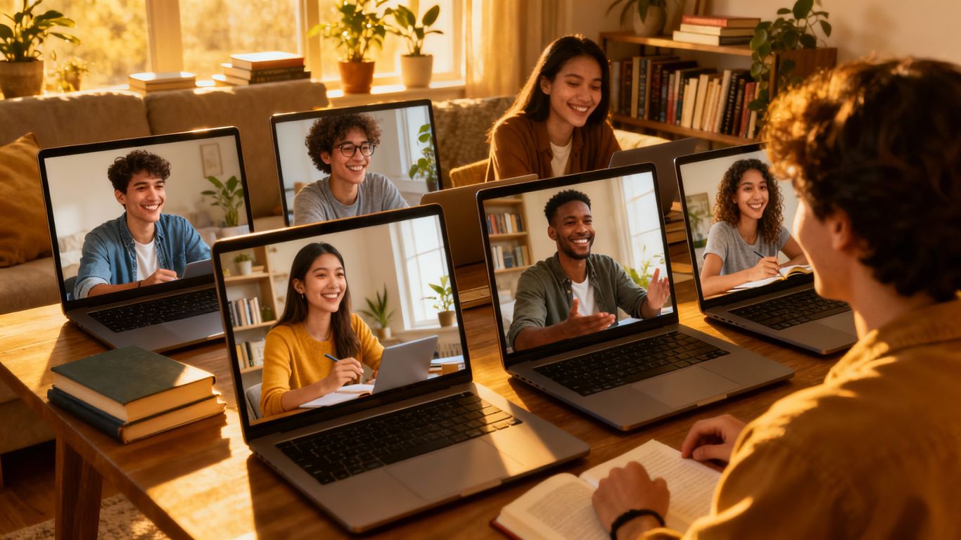 Students connecting online for virtual study groups.
