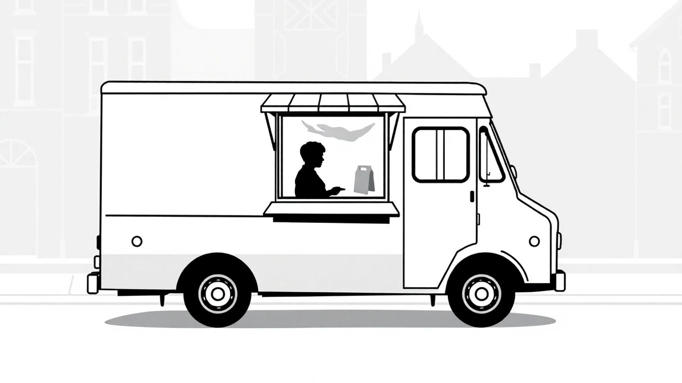 Food truck illustration on a UK street.