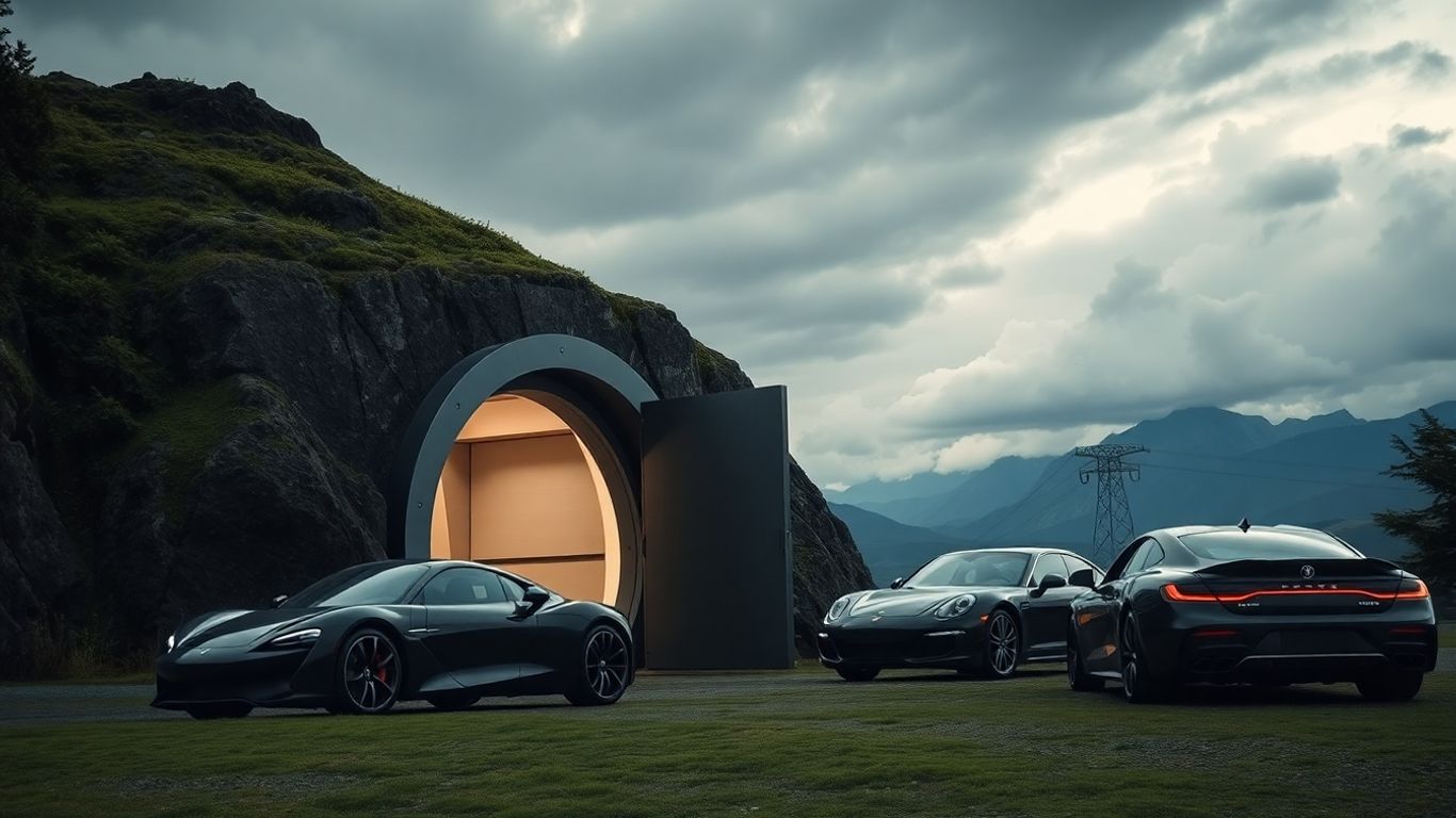 Modern underground bunker entrance in remote luxury setting