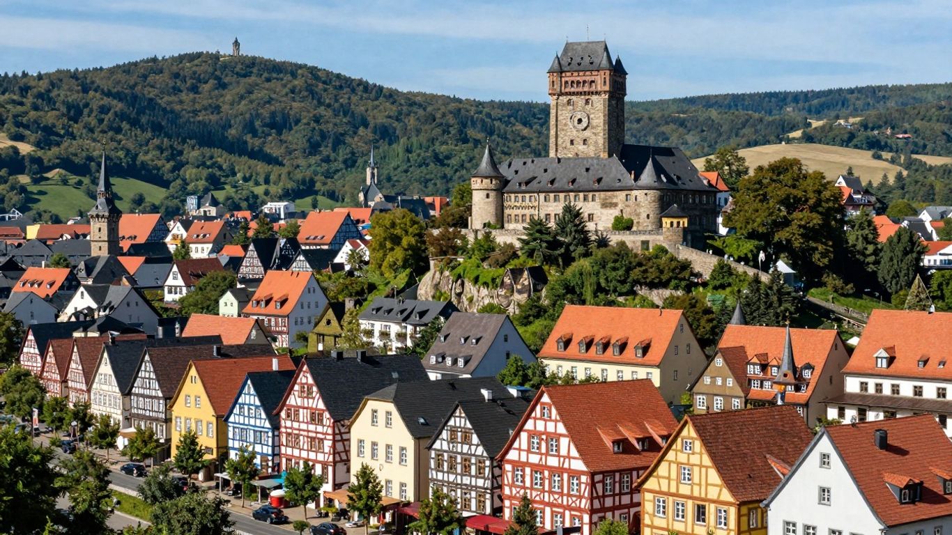 Bunte Stadt Wernigerode am Fuße des Brockens im Harz.