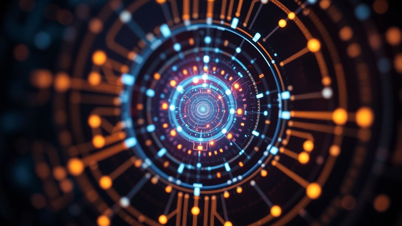 AI interface with glowing orb and digital patterns.