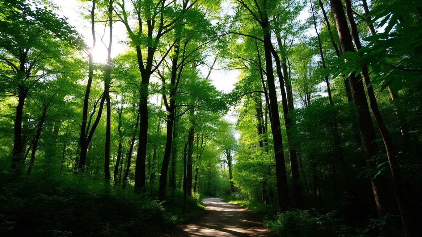 Forêt verdoyante avec un sentier sinueux