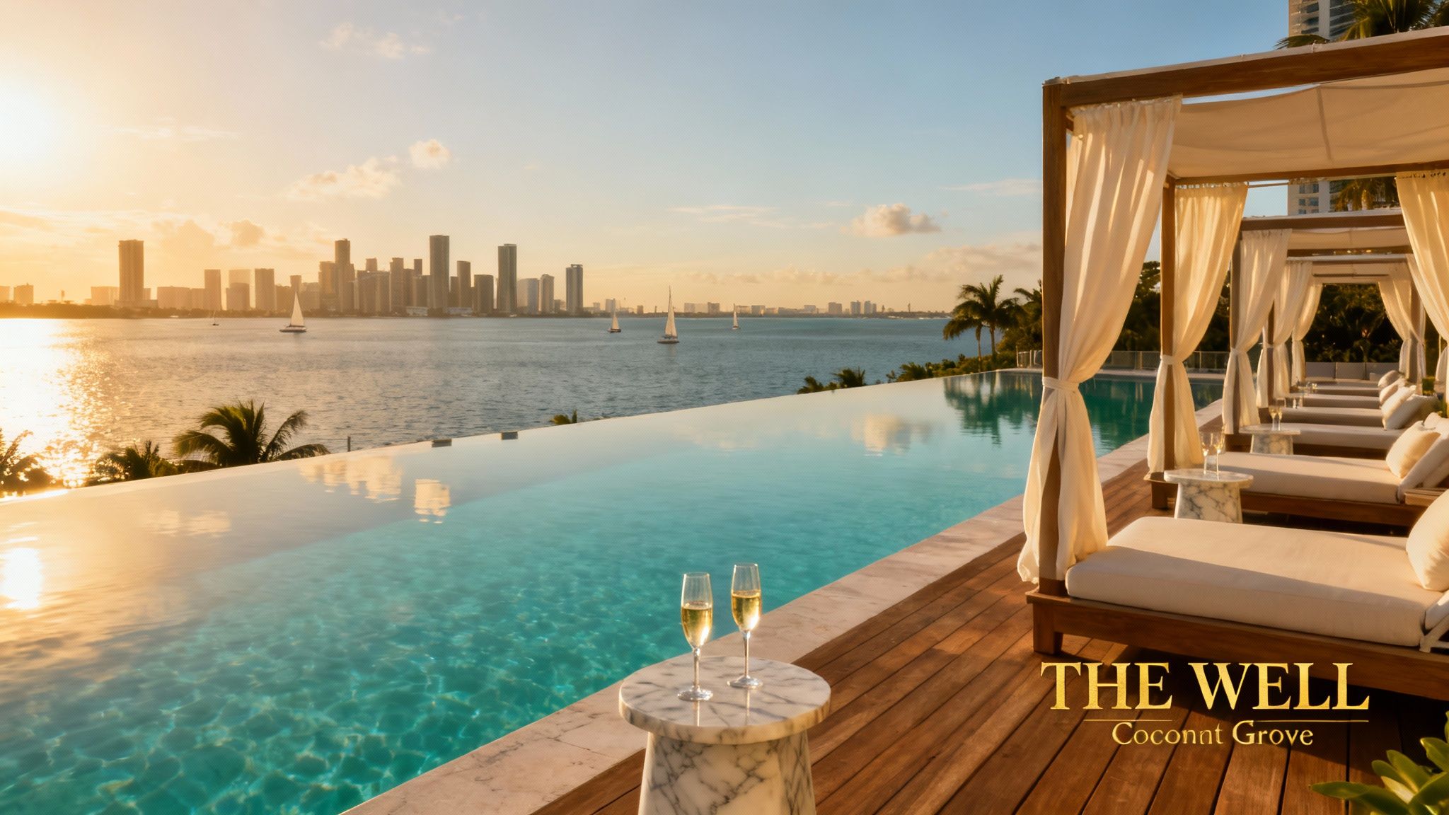 Luxurious rooftop pool with Biscayne Bay views at THE WELL Coconut Grove
