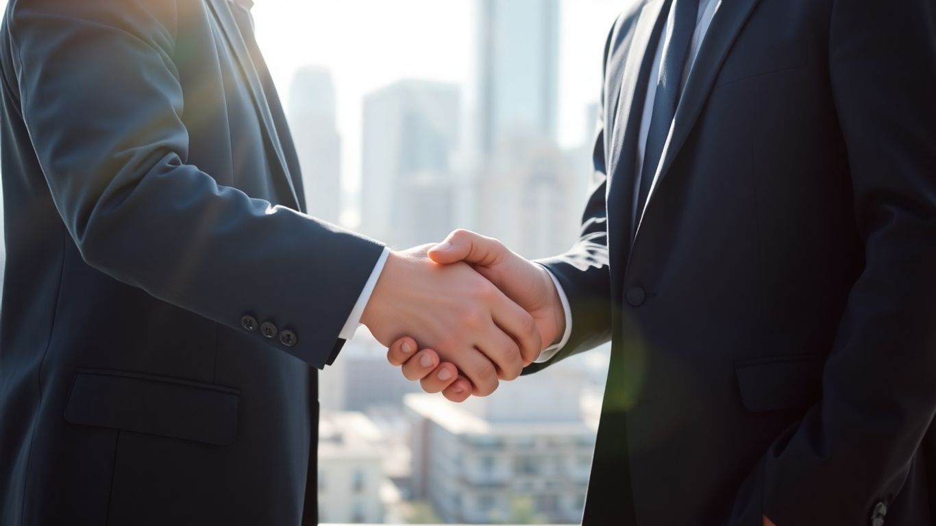 Handshake over blurred city background