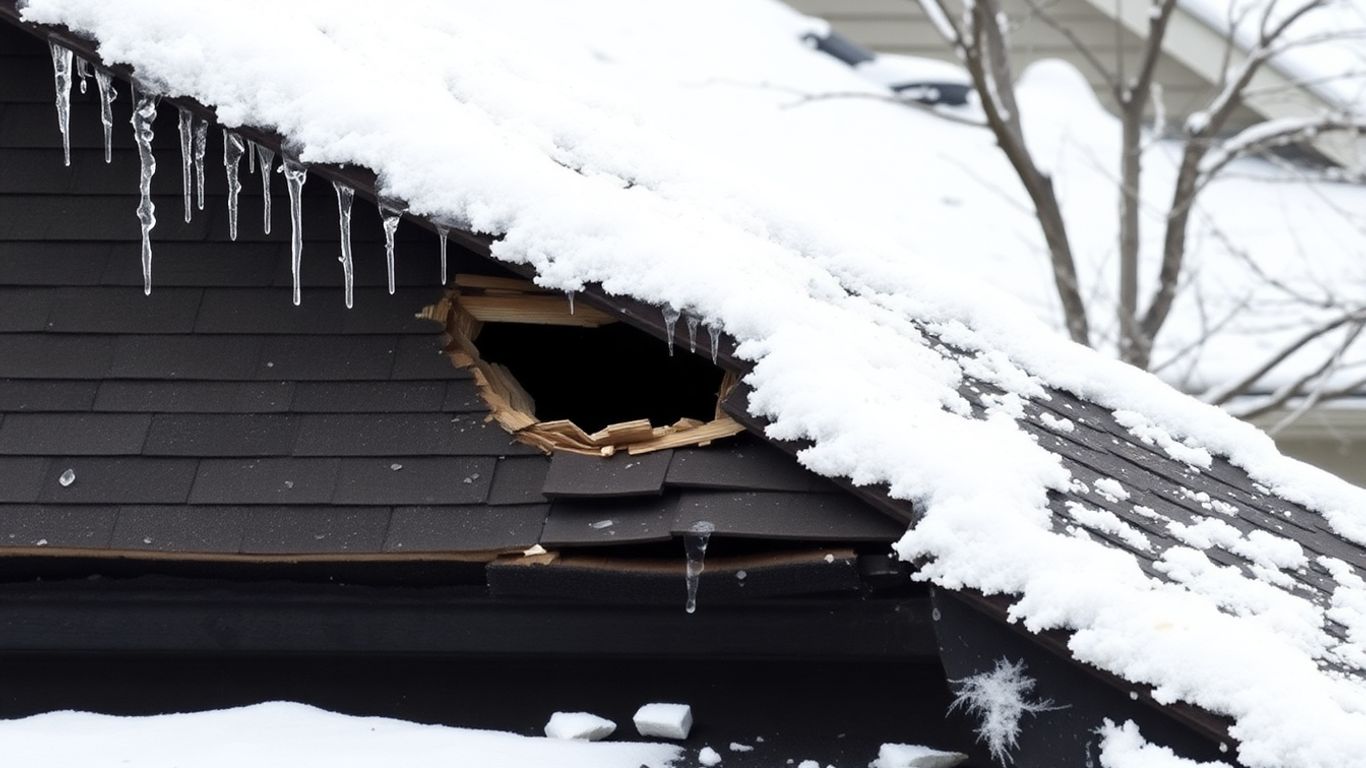 Damaged roof after a winter storm