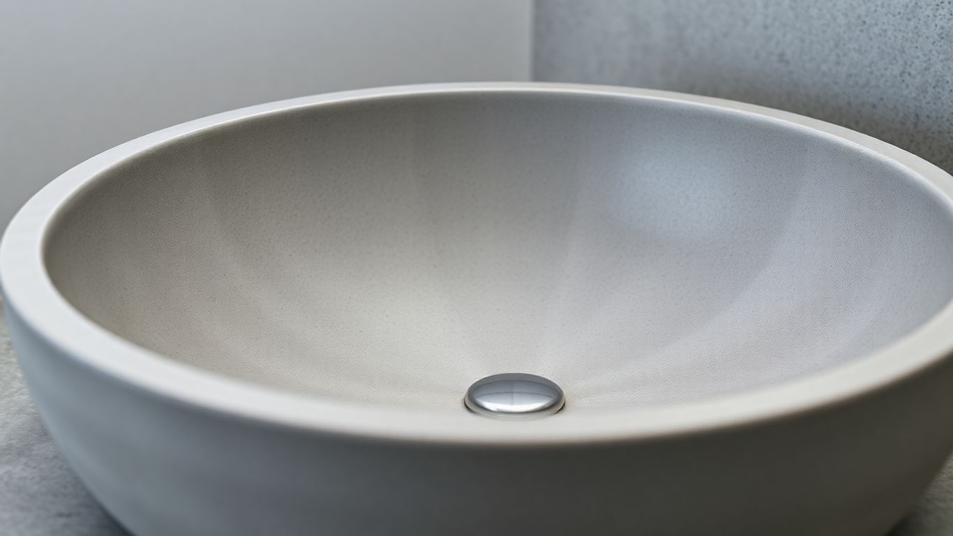 Modern concrete wash basin with smooth grey texture.