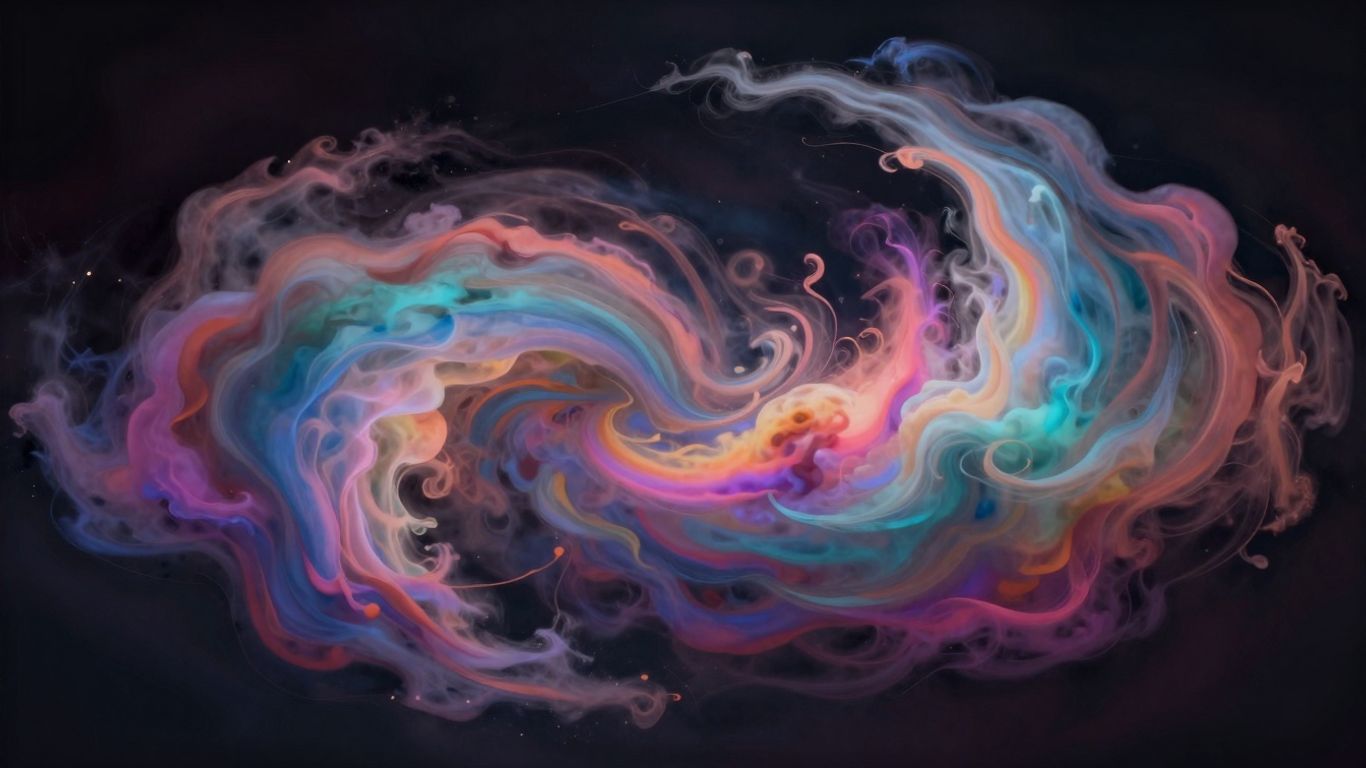 Nuvens coloridas e dinâmicas em um céu escuro.